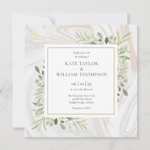 Rose Gold Marmor Grünzeug Blätter Hochzeit Einladung