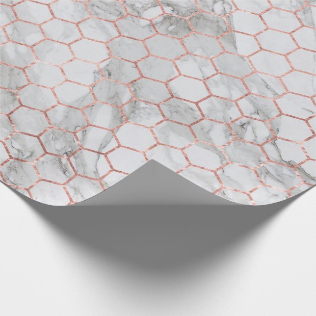Rose Gold Marmor Hex Wrapping Paper Geschenkwrap Geschenkpapier (Ecke)