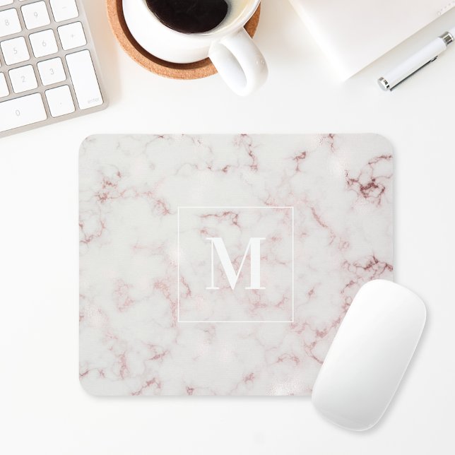 Rose Gold Marmor individuelles Monogramm Mousepad (Von Creator hochgeladen)