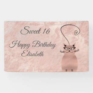 Rose Gold Marmor lustige whimsy Katze süß 16 Party Banner