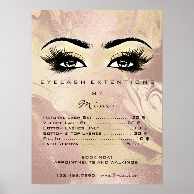 Rose Gold Marmor Makeup Augen Lashes Preise Poster (Vorne)