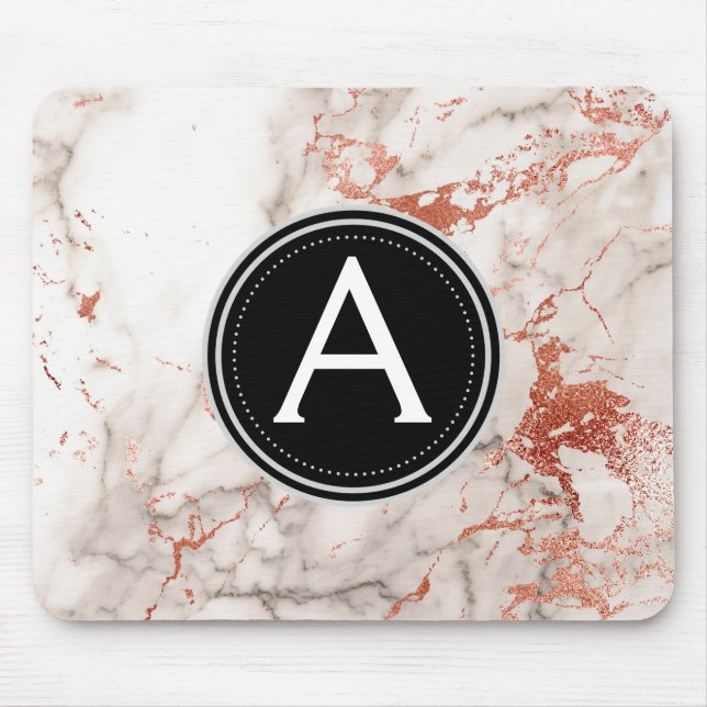 Rose Gold Marmor Mit Monogramm Modern Mouse Pad Mousepad (Vorne)