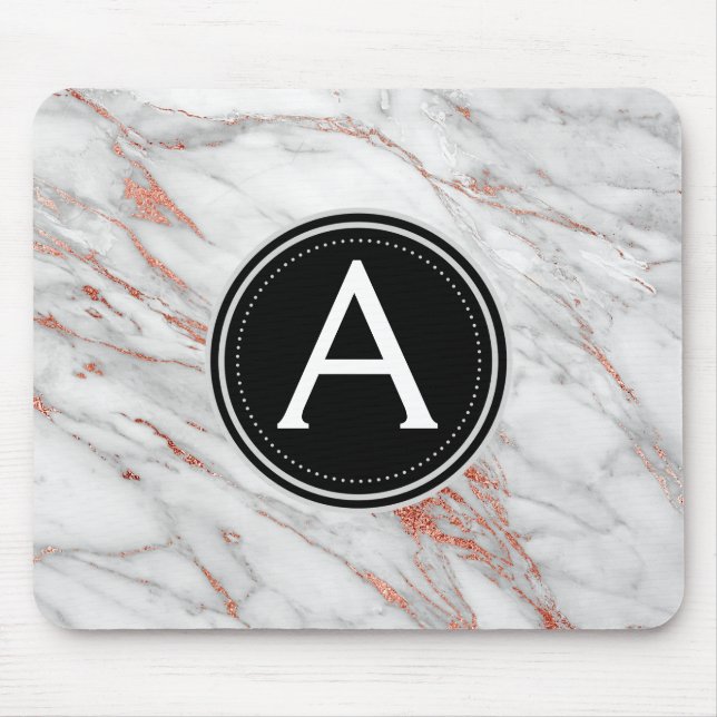 Rose Gold Marmor Mit Monogramm Modern Mouse Pad Mousepad (Vorne)