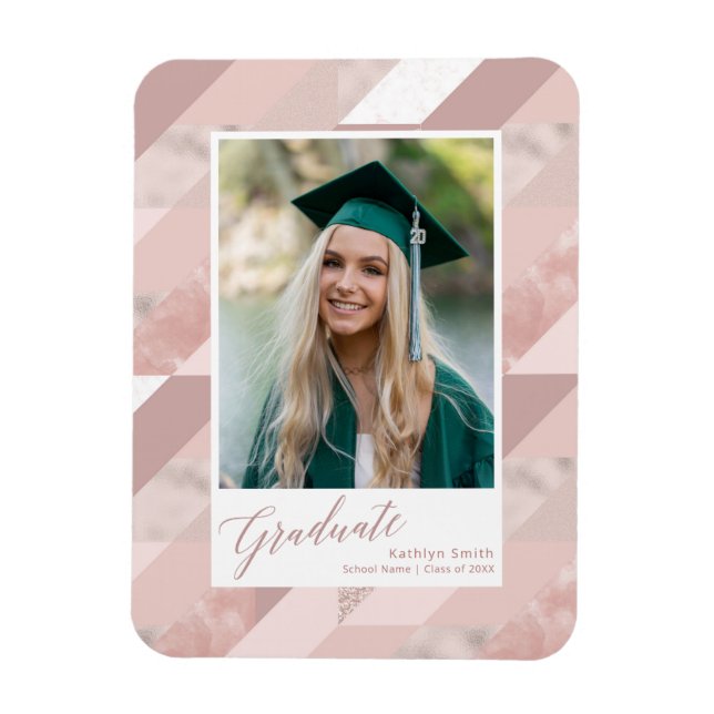 Rose Gold Marmor Moderner Abschluss Girl Foto Magnet (Vertikal)