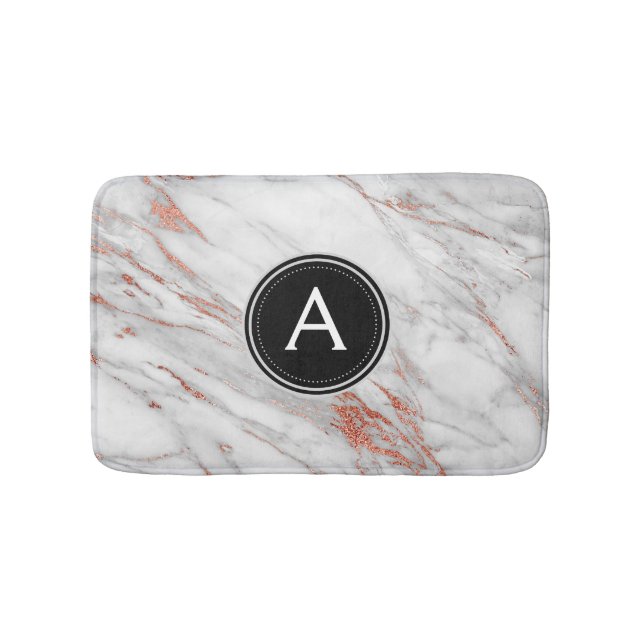 Rose Gold Marmor Monogram Bath Mat Badematte (Vorderseite)