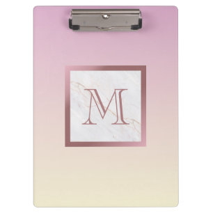 Rose Gold Marmor Monogram Pink Ombre Klemmbrett