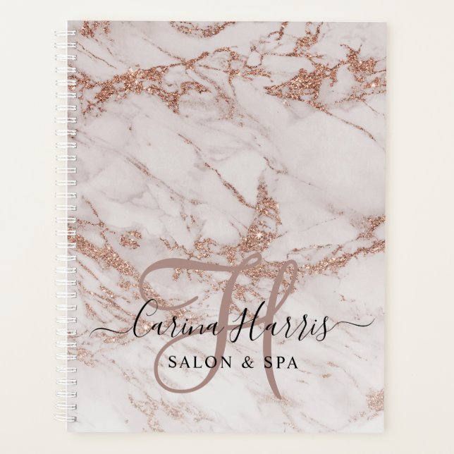 Rose Gold Marmor Monogram Salon Termin Buch Planer (Vorderseite)