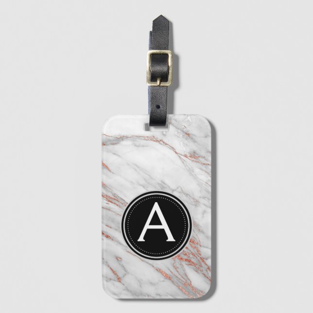 Rose Gold-Marmor-Monogramm-Gepäcktasche Gepäckanhänger (Vorderseite Vertikal)