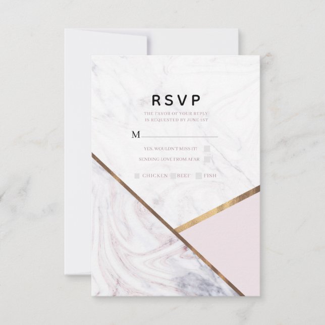 Rose Gold Marmor Swirl Blush Pink Wedding RSVP (Vorderseite)