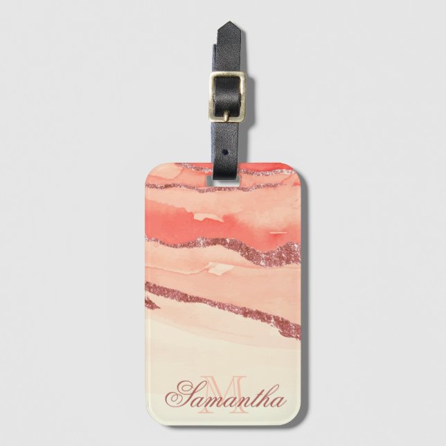Rose Gold Marmor und Glitzer Gepäckanhänger (Vorderseite Vertikal)