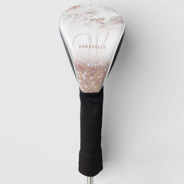 Rose Gold-Marmor und Glitzer-Monogramm  Golf Headcover (Vorderseite)