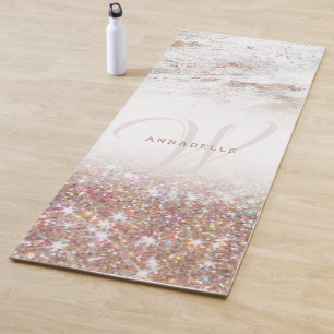 Rose Gold-Marmor und Glitzer-Monogramm Yogamatte