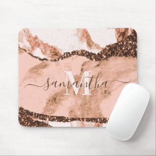 Rose Gold Marmor und Glitzer Mousepad