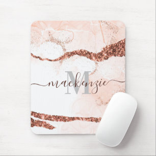 Rose Gold Marmor und Glitzer Mousepad