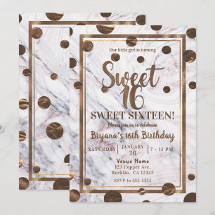 Rose Gold Marmorbronze Kupfer Sweet 16 Party Einladung