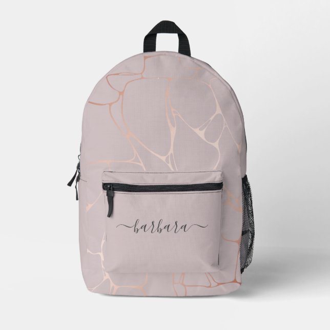 Rose Gold Marmormuster Bedruckter Rucksack (Vorderseite)