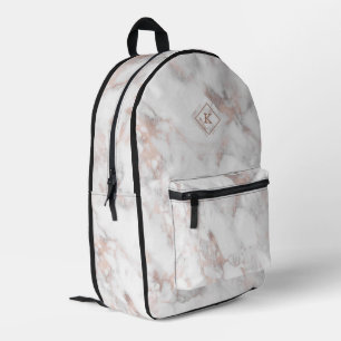 Rose-Gold-Marmortextur   Monogramm Bedruckter Rucksack