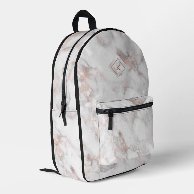 Rose-Gold-Marmortextur | Monogramm Bedruckter Rucksack (Rückseitige Ecke links)