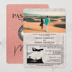 Rose Gold Marokko Reisepass Hochzeits-Einladung Einladung