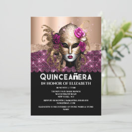 Rose gold masquerade Quinceañera Geburtstagsmaske  Einladung