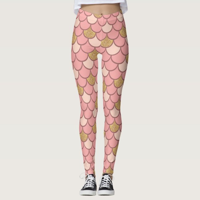 Rose Gold Meerjungenskala mit Glitzer Leggings (Vorderseite)