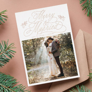 Rose Gold Merry & Verheiratet Erstes Weihnachtsfes Folien Feiertagskarte