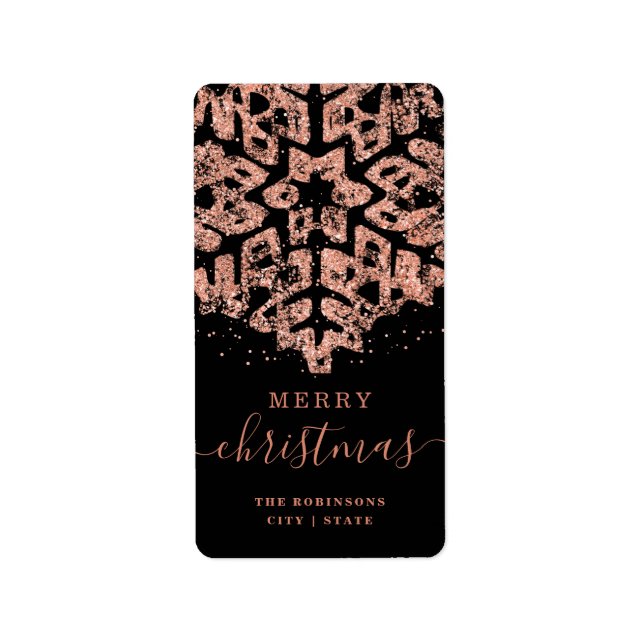Rose Gold Merry Xmas Ferien Glitzer Black Adressaufkleber (Vorne)