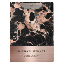 Rose Gold Metal Black Marble Consultant Business Klemmbrett
