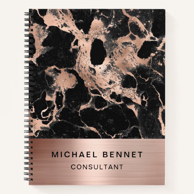 Rose Gold Metal Black Marble Consultant Business Notizbuch (Vorderseite)