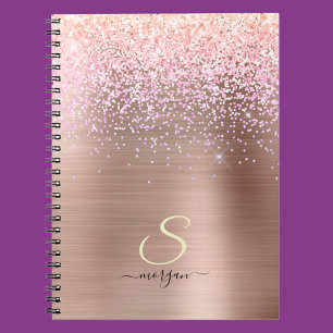 Rose Gold Metal, Glitzer, Script Name & Initial Notizblock