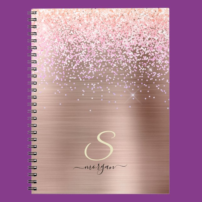 Rose Gold Metal, Glitzer, Script Name & Initial Notizblock (Von Creator hochgeladen)