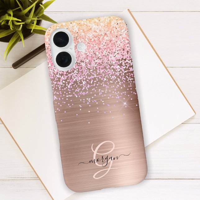 Rose Gold Metal, Glitzer, Skriptname und Monogramm Case-Mate iPhone Hülle (Von Creator hochgeladen)