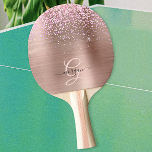 Rose Gold Metal, Glitzer, Skriptname und Monogramm Tischtennis Schläger