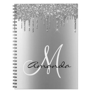 Rose Gold Metal Glitzer Tropfen Monogram Notebook Notizblock