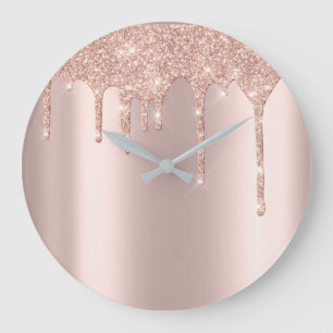 Rose Gold Metal Spark Glitzer Tropfen Roter Glitze Große Wanduhr