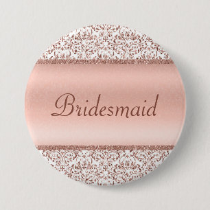Rose Gold Metall Damast Hochzeit Brautjungfer  Button