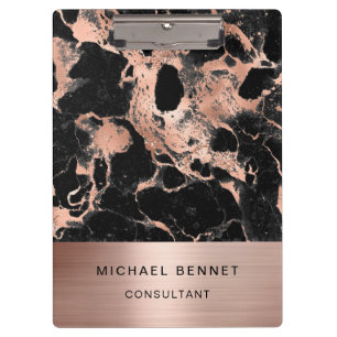 Rose Gold Metall Schwarz Marmor Geschäft Klemmbrett