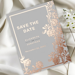 Rose Gold Metallflorensehen speichern das Datum Folie Einladungspostkarte