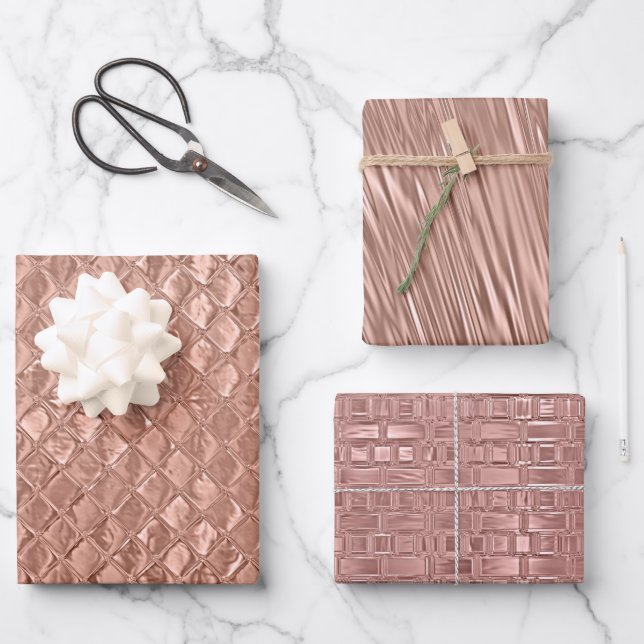 Rose Gold Metallfolienlook texturiert Geschenkpapier Set (Vorderseite)