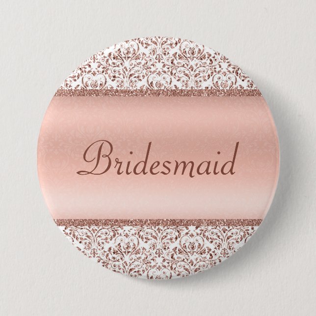 Rose Gold Metallic Damask Wedding Bridesmaid Button (Vorderseite)