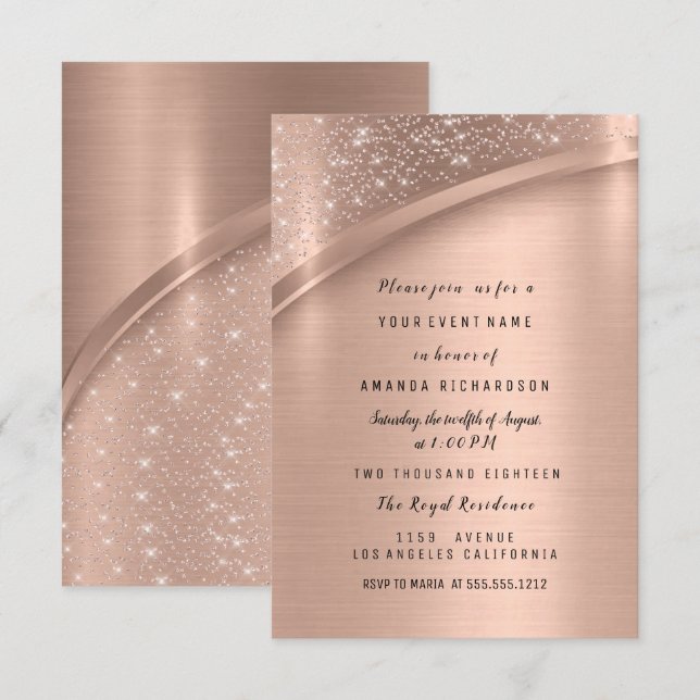 Rose Gold Metallic Glitzer Bridal Sweet 16. Einladung (Vorne/Hinten)