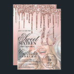 Rose Gold Metallic Glitzer Tropfen Foto Sweet 16 Einladung<br><div class="desc">Dieses gmädchenhafte und glamouröse Foto 16 . Geburtstag lädt zu einer Geburtstagsfeier ein. Es zeigt Imitate gedruckt funkelnd Rose Gold Glitzer Tropfen auf einer hellrosa Rose gold gebürstete metallische ombre Farbverlauf und Bild Hintergrund. Die Typografie ist ein elegantes kursives Drehbuch mit einem modernen Serif-Schriftart, um zu entsprechen. Es ist schick,...</div>