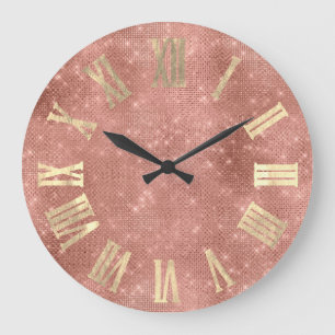 Rose Gold Metallic Minimal römische Zahlen blau Große Wanduhr