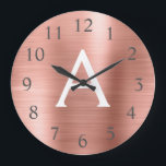 Rose Gold Metallic Monogram Name & Initial Große Wanduhr<br><div class="desc">Rose Gold Imitate Metallische Monogramm Name und erste Serving Wall Uhr. Die Wall Clock ist das ideale Geschenk für jemanden,  der rosa Edelstahl Lieben.</div>