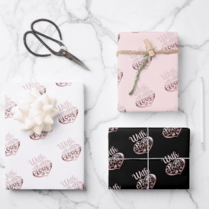 Rose gold metallische Optik Valentine Herzenslust Geschenkpapier Set