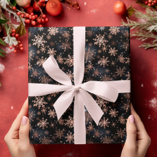 Rose Gold Metallische Schneeflocken Weihnachten Geschenkpapier