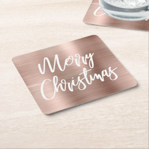 Rose Gold Metallisches Merry Christmas Kalligrafie Rechteckiger Pappuntersetzer