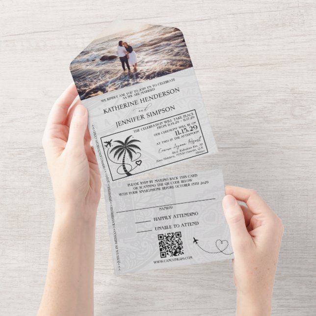 Rose Gold Mexico Passport Hochzeit All In One Einladung (Abreißen)