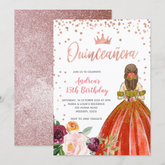 Rose Gold Mexikanische Prinzessin Quinceañera Gebu Einladung