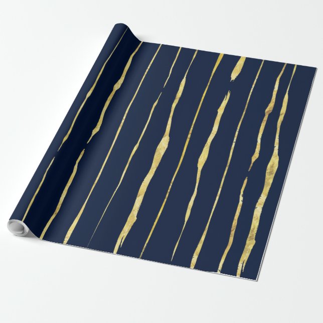 Rose-gold & Midnight-blue Abstrakt Stripes Geschenkpapier (Ungerollt)